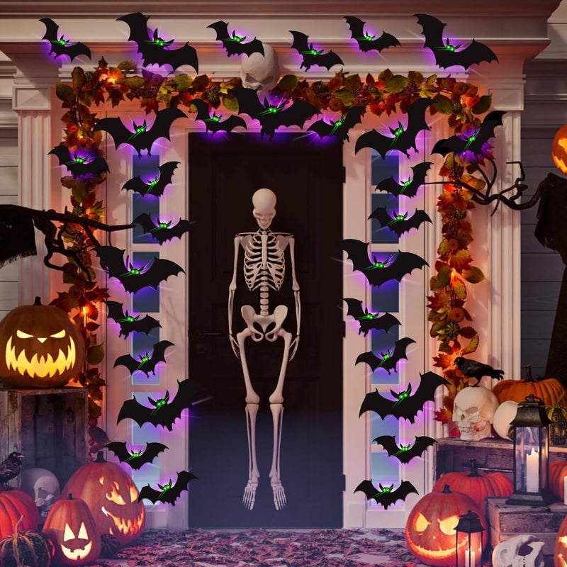 sewrung 24 Pack Halloween Bats Decorations Wall Stickers with Glow in Dark Eye, 4 Different Style Removable PVC Wall Bats Sticker for Indoor Outdoor Home Window Garage Decor Party Supplies - Image 3